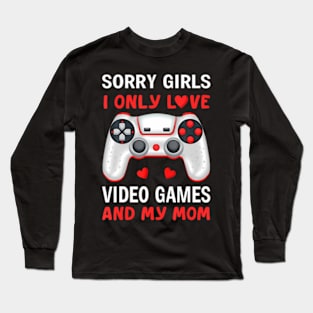 Valentines Day boys kids son Video Games funny gamer hearts Long Sleeve T-Shirt